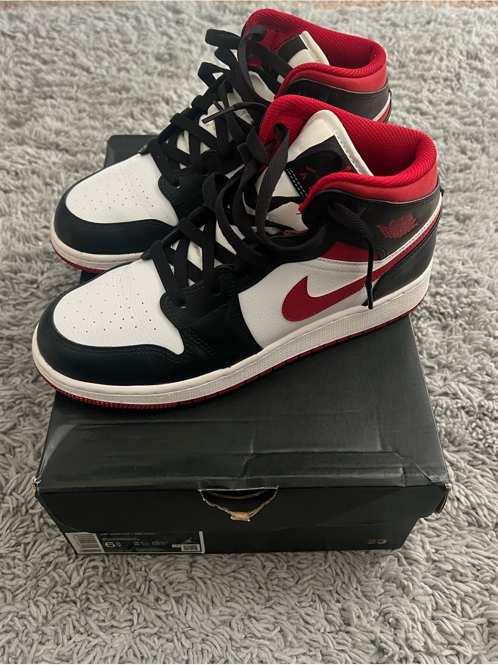 Nike Air Jordan 1 Mid Top Sneakers - Black/White/Red